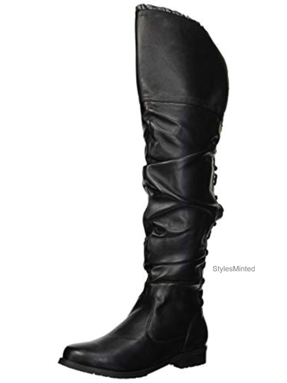 Over the Knee Black Boots Round Toe Zip Closure (no color)